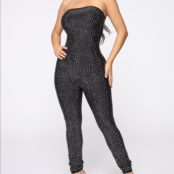 Fashion Nova Pants - rhinestone black jumpsuit